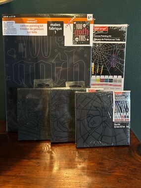 5 Pack Goth Canvas Painting Kit Set - Black Halloween Designs Emo Whimsigoth